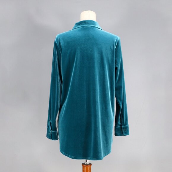 SOFT SURROUNDINGS Velvet Boyfriend Tunic Button Down Shirt Teal Blue Size S - Picture 4 of 7